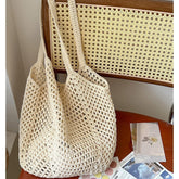 Sac à bandoulière décontracté en fil de coton de grande capacité avec découpes creuses et sac à bandoulière pour les vacances et la plage